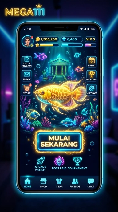 Tampilan aplikasi mega111 yang menarik dan informatif.